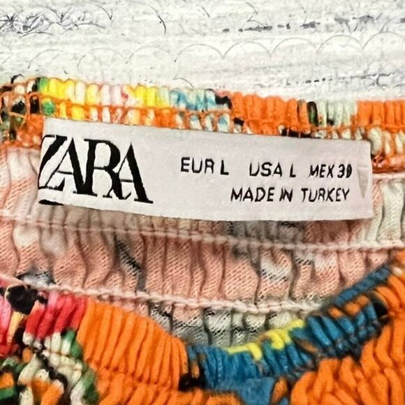 Zara Womens Balloon Sleeve Crop Top Flounce shirt Sz L Orange Floral Boho Fun - Picture 12 of 12